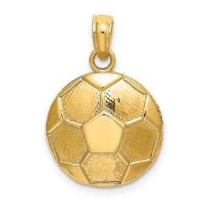 14k Yellow Gold Sports Theme Unisex 2-D Engraveable Soccer Ball Charm Pendant